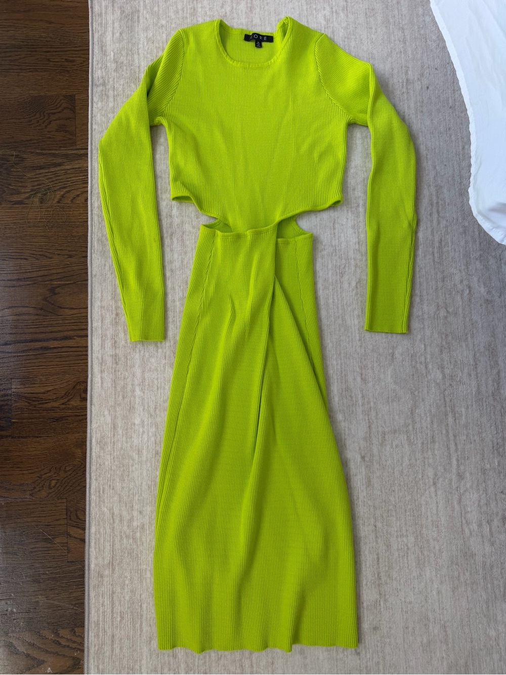 Neon Lime Cutout Long-Sleeve Knit Dress - Unknown Brand